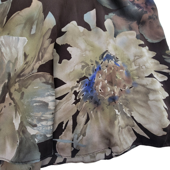 Lauren by Ralph Lauren 100% Silk Brown Cream & Blue Floral Skirt - Size 16 - Picture 2 of 3